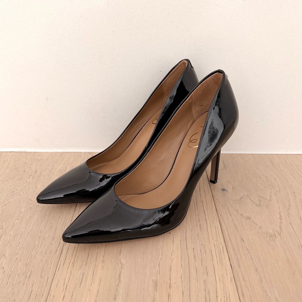 Sam Edelman Black Patent Pointed-Toe Pumps - Picture 2 of 5